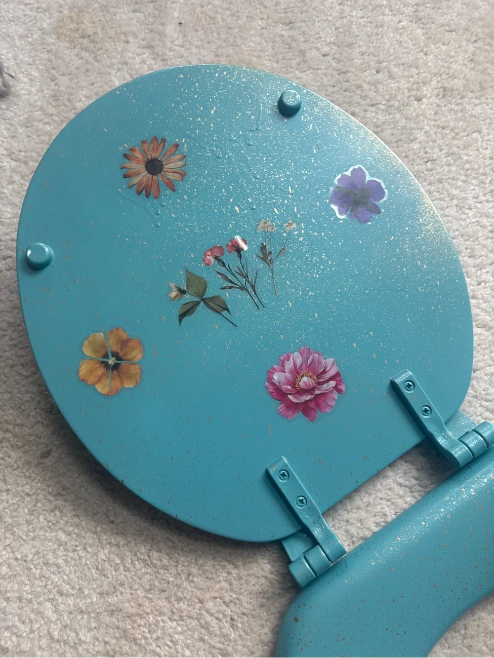 Floral Butterfly teal with metallic gold splash Toilet Seat